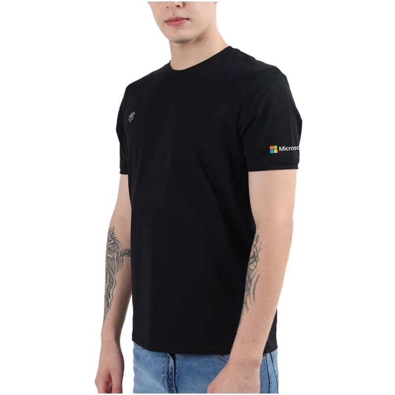 Bonaty Lycra Cotton Silicon Round Neck T-shirt - black